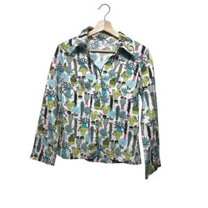 Cactus & Succulent Print Button-Up Shirt - Trendy and Cute XS HandMade